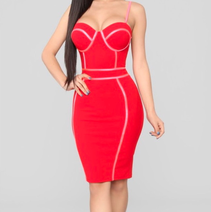 Fashion Nova My Love For You Red Bustier Bodycon Sweetheart Neck Dress Size S