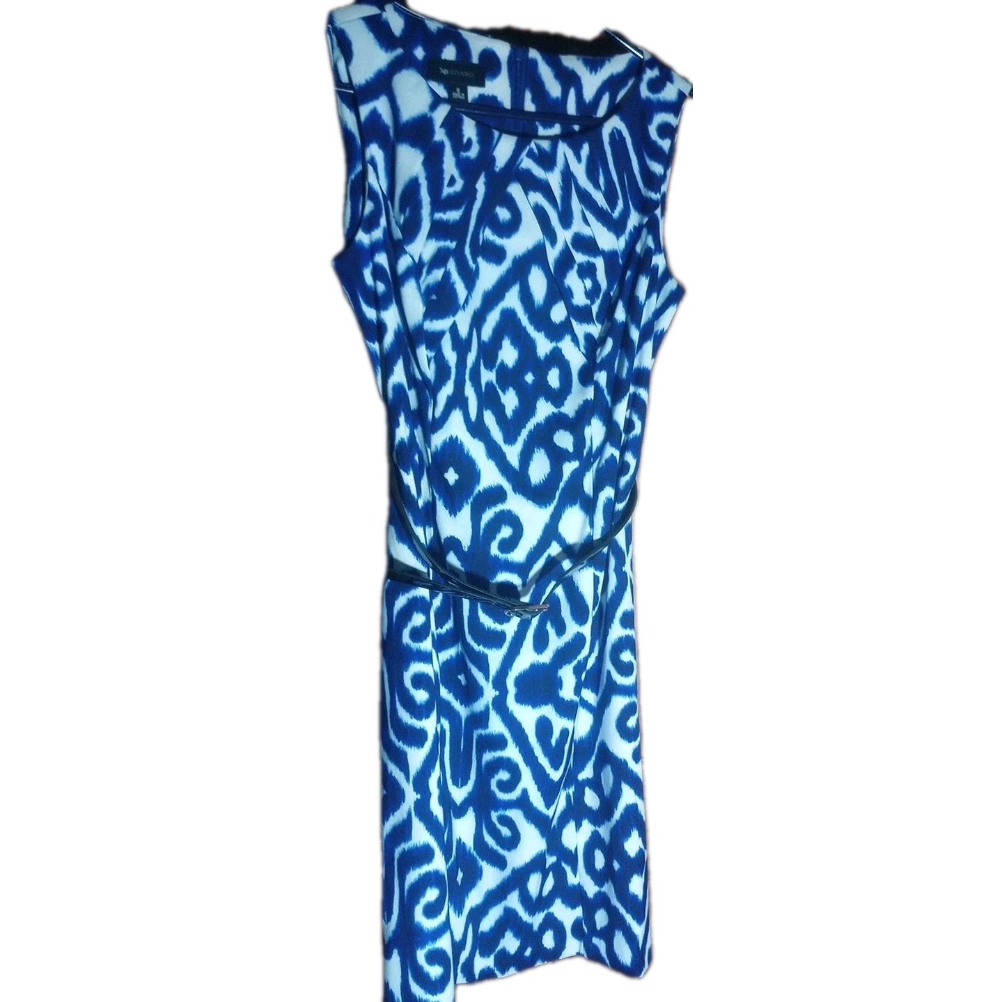 AB Studio Women’s Blue White Artsy Sleeveless A-Line Sheath Dress Size Medium