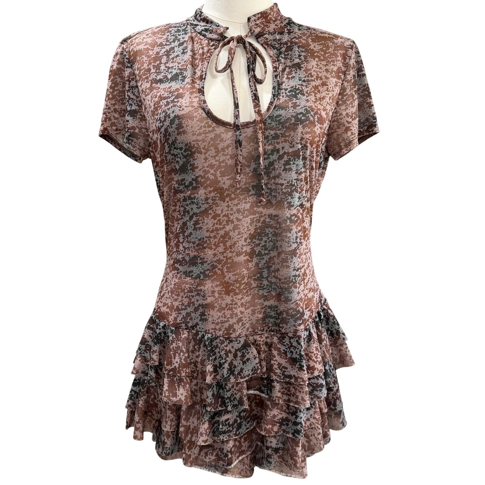 PrettyLittleThing Mesh Sheer Romper Fairy Grunge Coquette Ruffle Y2K Size 12