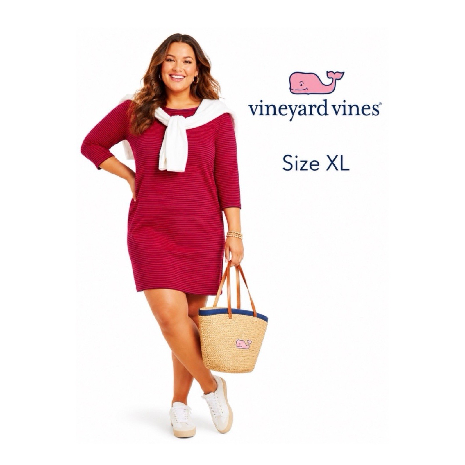 Vineyard Vines Red And Navy Blue Striped Sankaty Dress Size XL