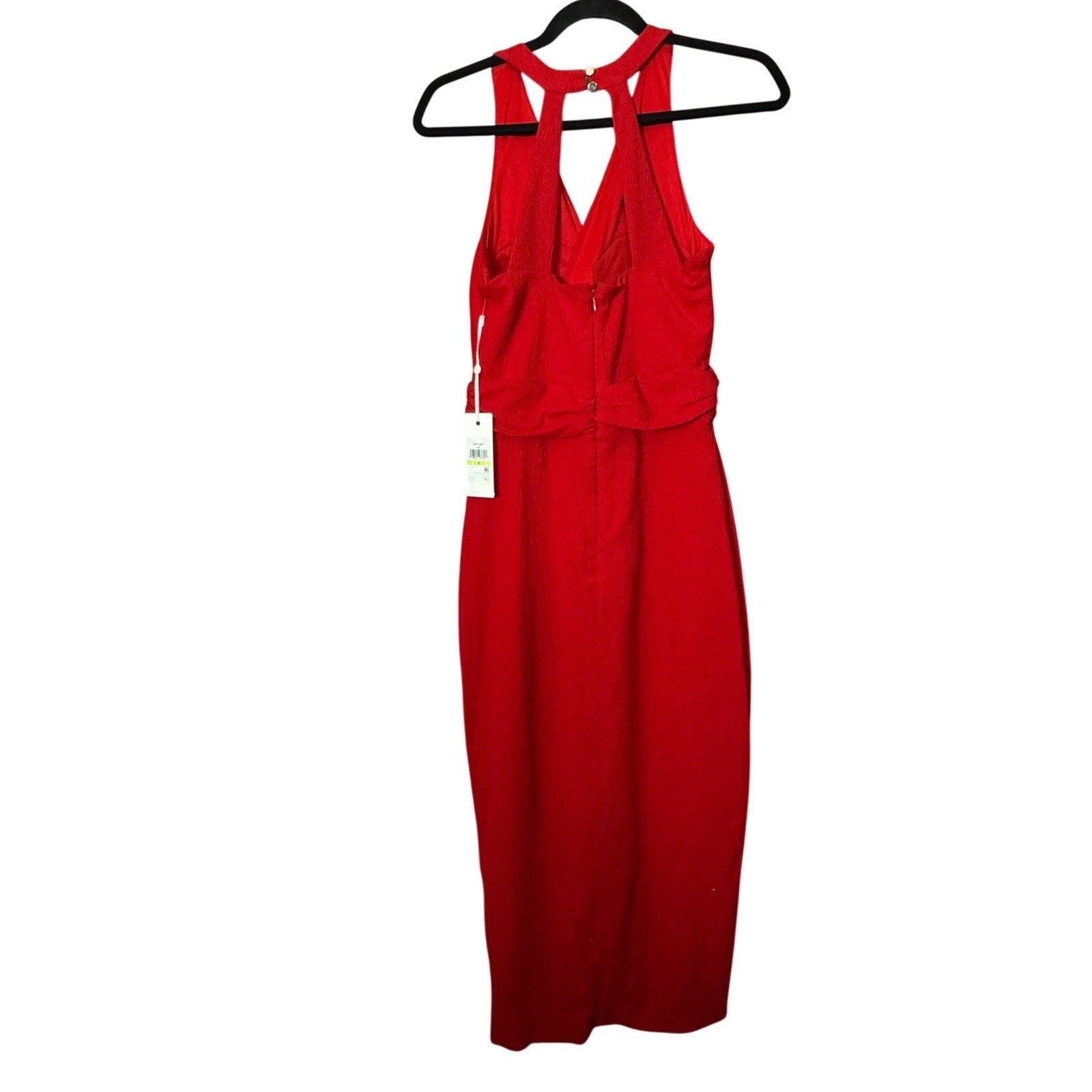 Sienna Halter Ruched Draping Midi Dress Sz 0 Red Classic Cocktail Party Wedding
