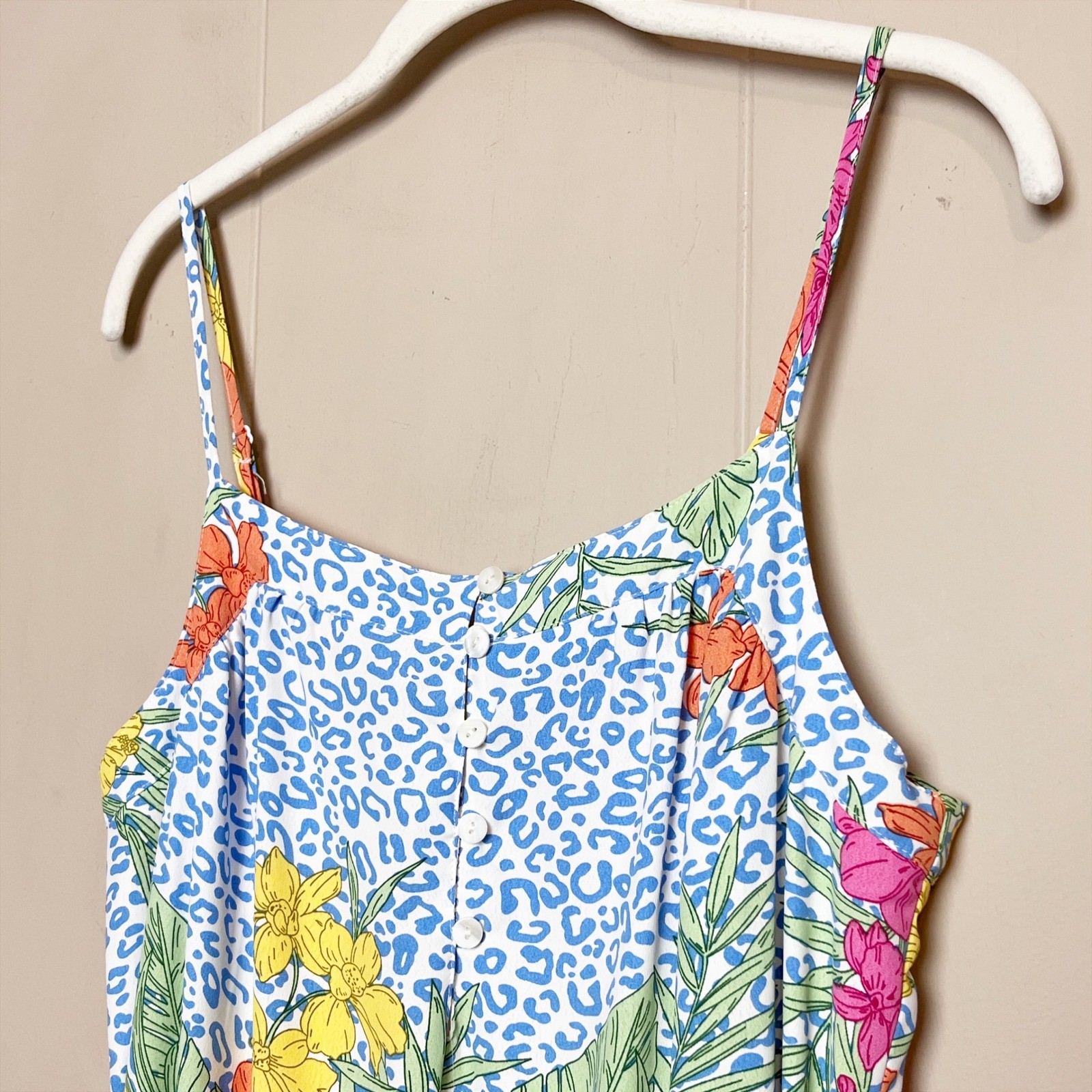 Coast NWT Floral Midi Dress Medium Leopard Print Tiered Tie Waist Beachy Blue
