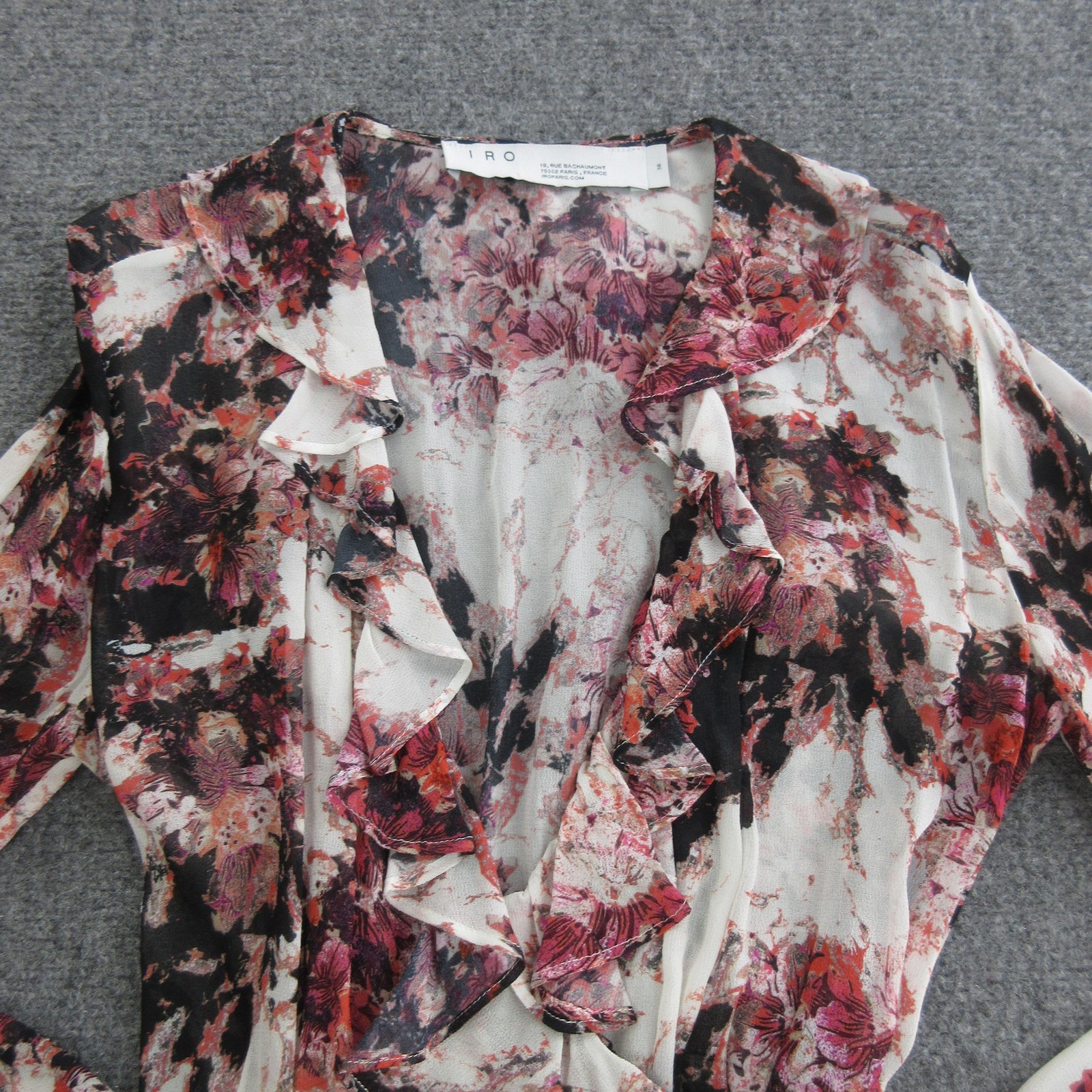 IRO Dress Womens 36 Multicolor Floral Chiffon Garden Wrap Maxi Hi Low Ruffle