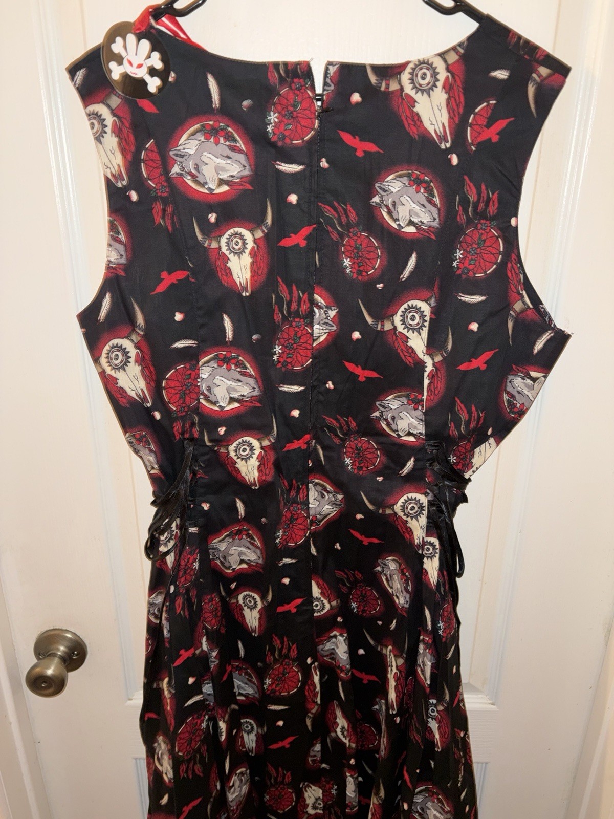 Hell Bunny 3XL Black Red Wolf Graphic Print Fit & Flare Tie Waist Dress