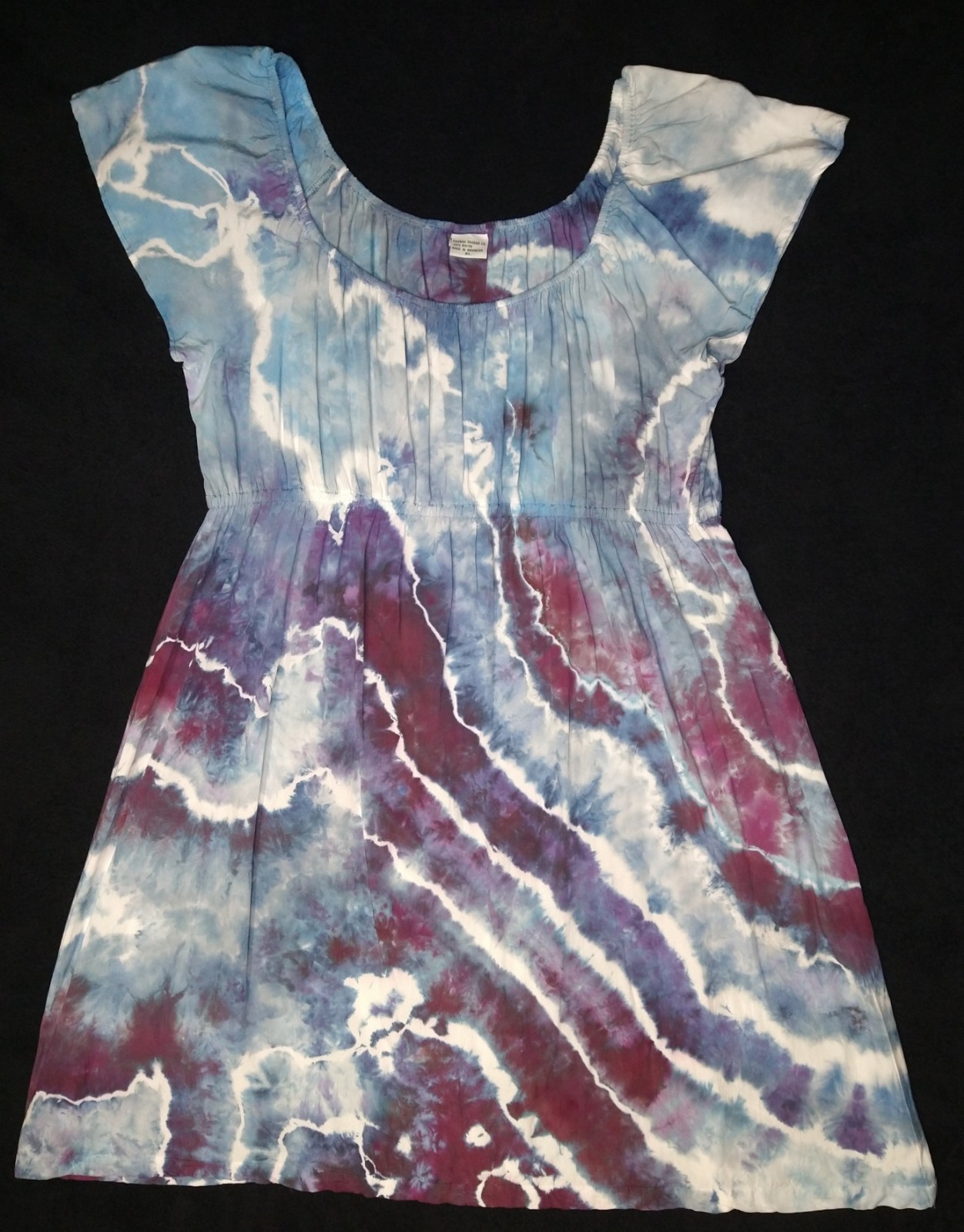 Slate Blue, Black Cherry & Stormy Gray Ice Dye Tie Dye Peasant Style Dress~Sz XL