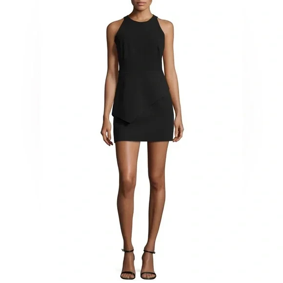 Halston Heritage BLACK Sleeveless Ponte Asymmetrical Peplum Cutout Dress (8) NWT