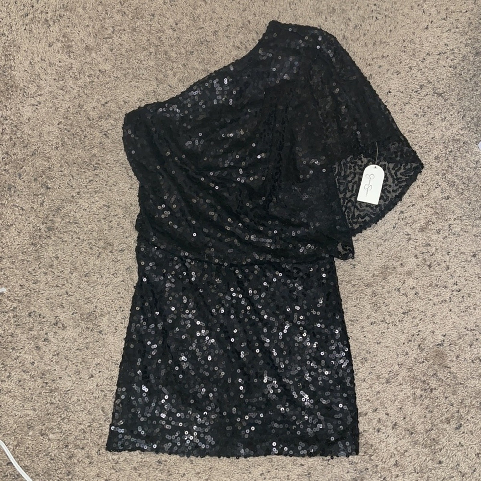 Jessica Simpson one shoulder short sequined black dress size 2 NWT