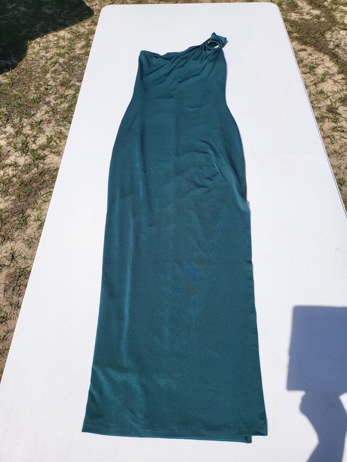 Women’s Modern One Shoulder Design, Side Slit Maxi Length Silhouette Dress Sz XS
