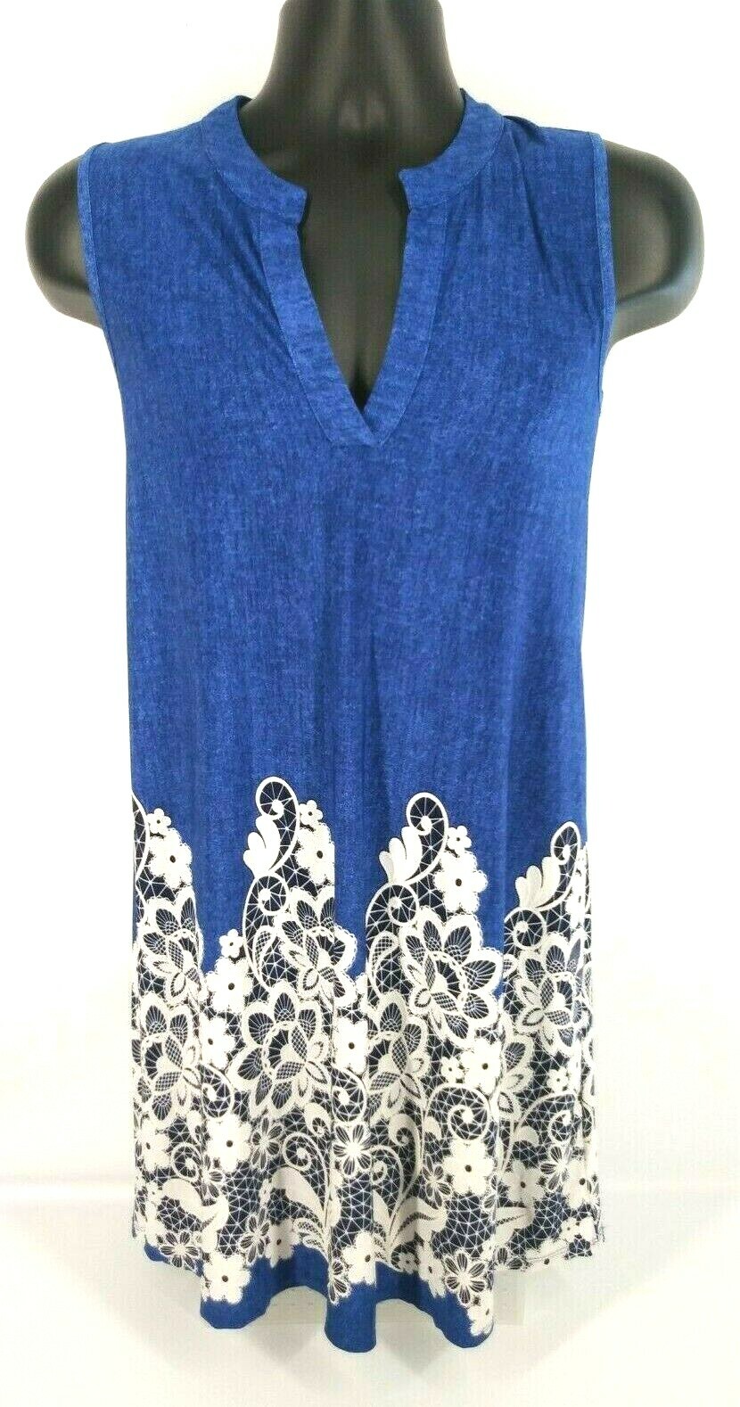 SJS Womens Shift Dress SIZE S Sleeveless Floral Blue Polyester Spandex