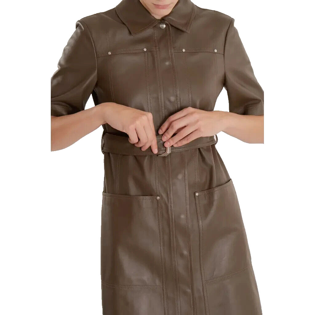 🌟 Sportmax by MAX MARA Nappa LEATHER Dress Usa2_ It36_ De32_ Uk4_ Fr34