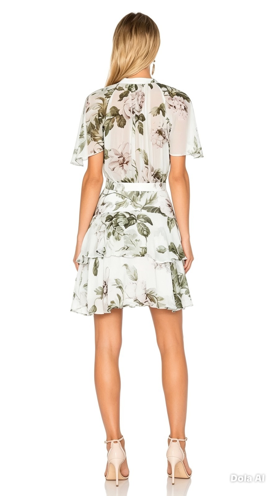 LOVER The Label Watercolour Flutter Mini Dress Floral Chiffon Ruffle AU 8 US 4