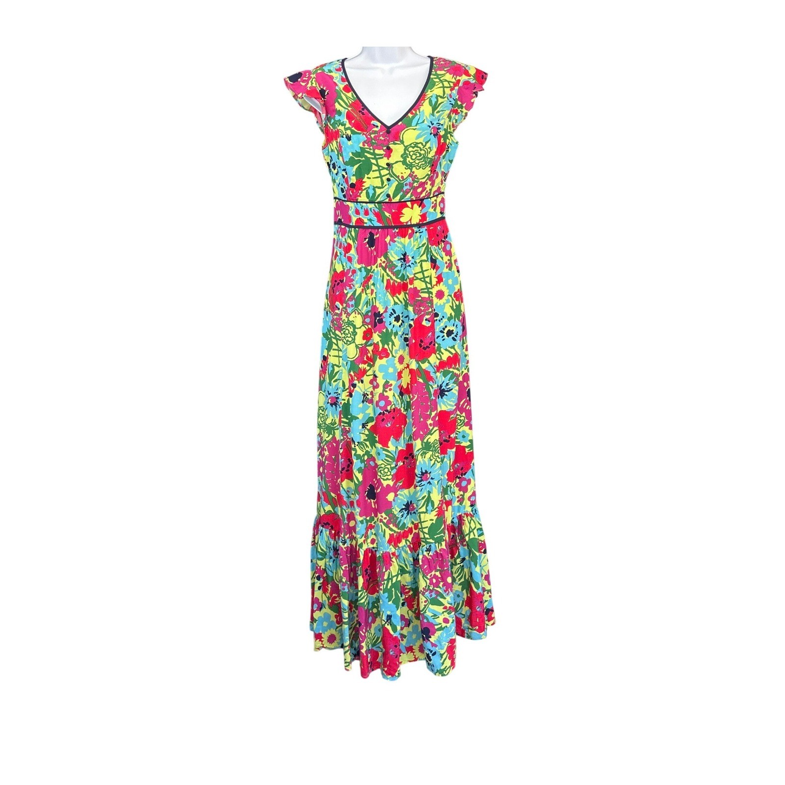 ModCloth Maxi Dress Retro Boho Floral Cottagecore Colorful Flowy Garden Party