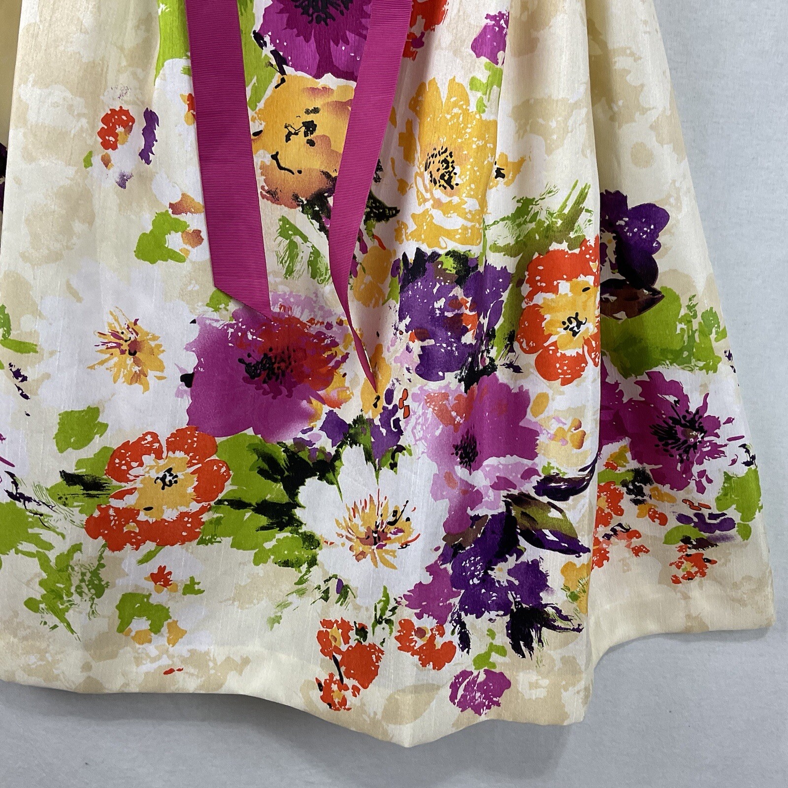 Vtg Jessica Howard Sun Dress Cream Multicolor Floral Pink Sash Fit & Flare Sz 12