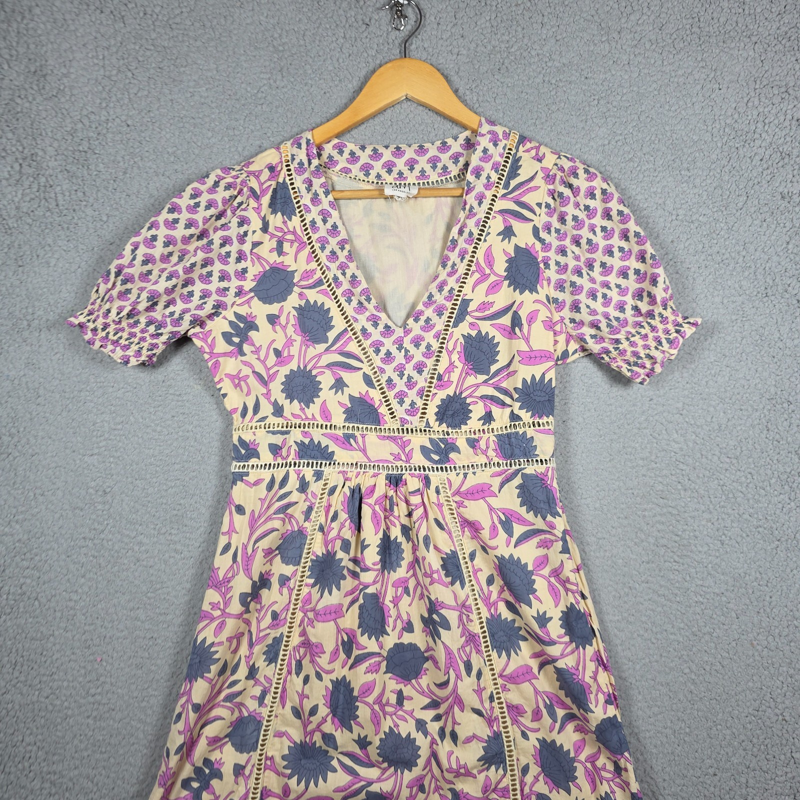DRA Midi Size Medium Dress Floral Puff Sleeve Midi Dress Dainty Cottage Woven
