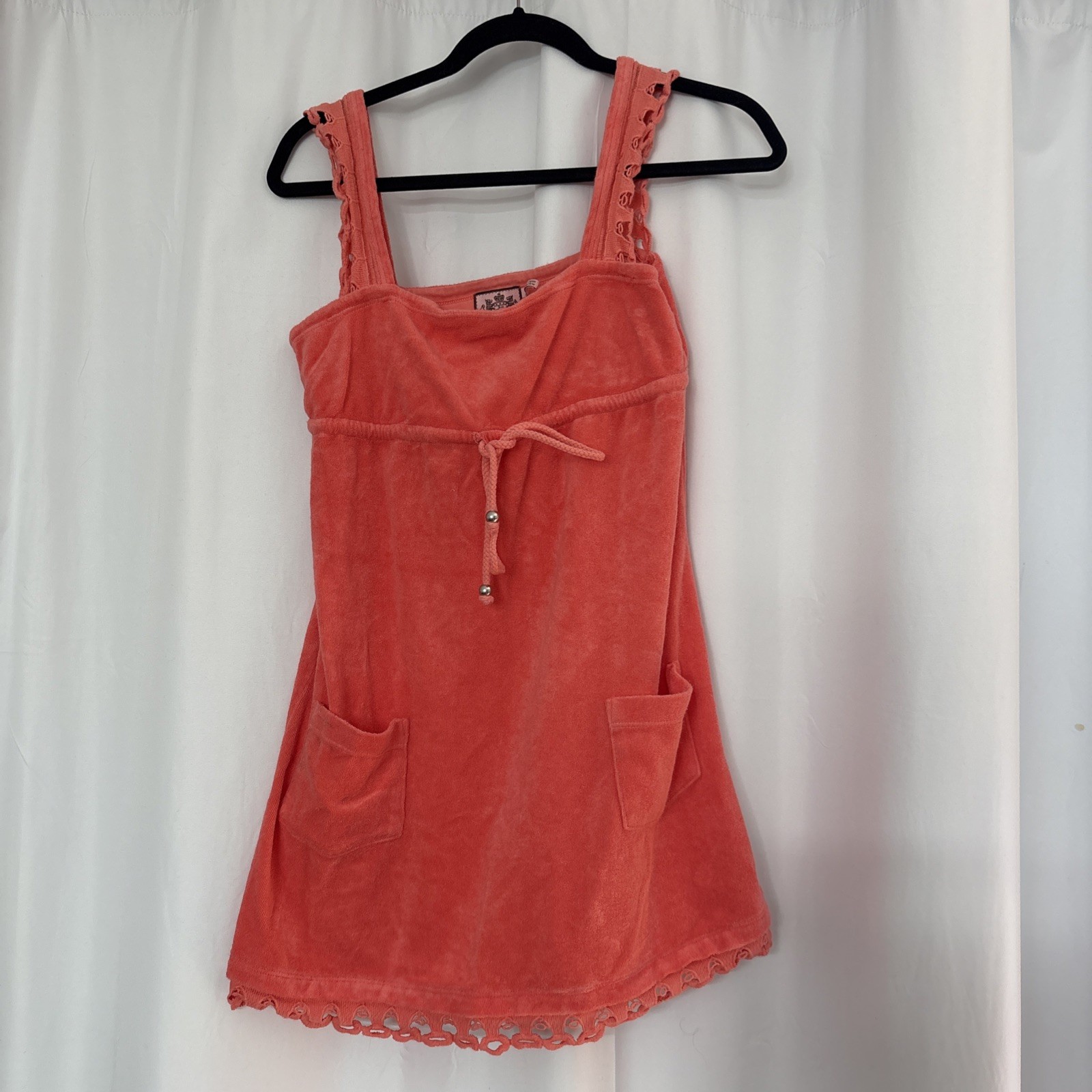 Flaws JUICY COUTURE Y2K Size P XS Coral Pink Terry Sleeveless Sundress Pockets