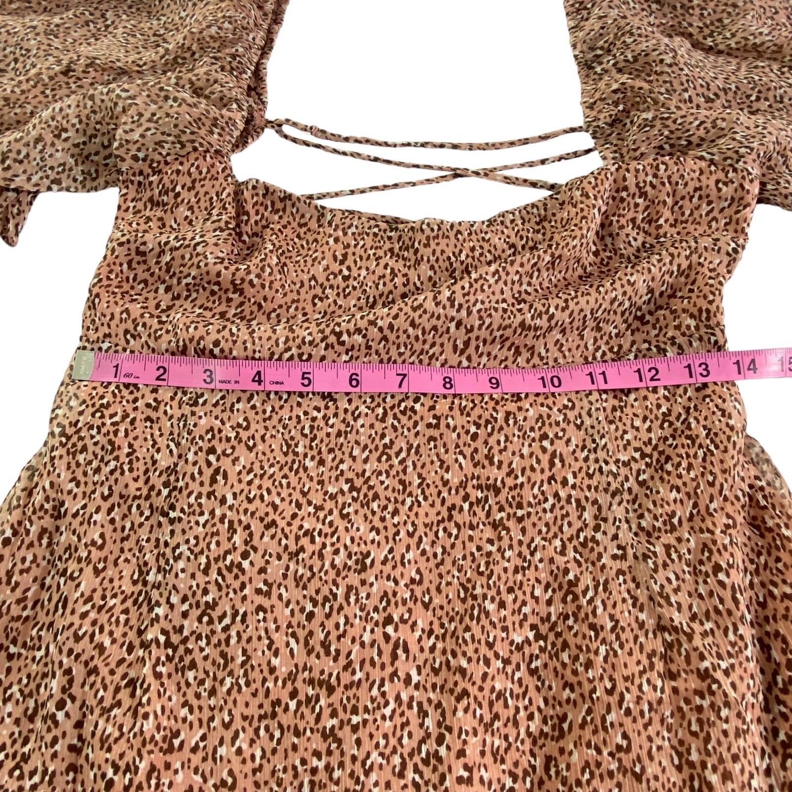 SAINTS SECRETS Women Crisscross Ruffle Open Back Mini Dress Sz L Brown hb-14