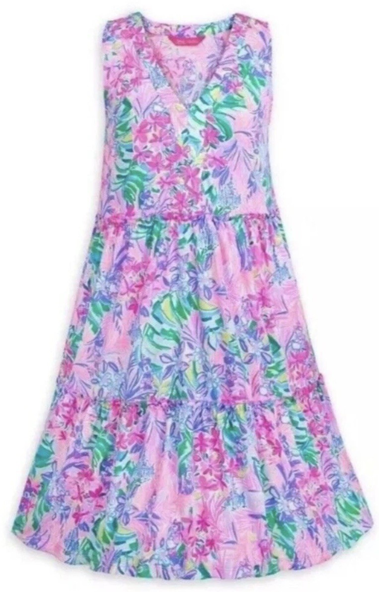 Disney Parks Lilly Pulitzer Dress Small Lorina Tiered Flowy Minnie Dai…