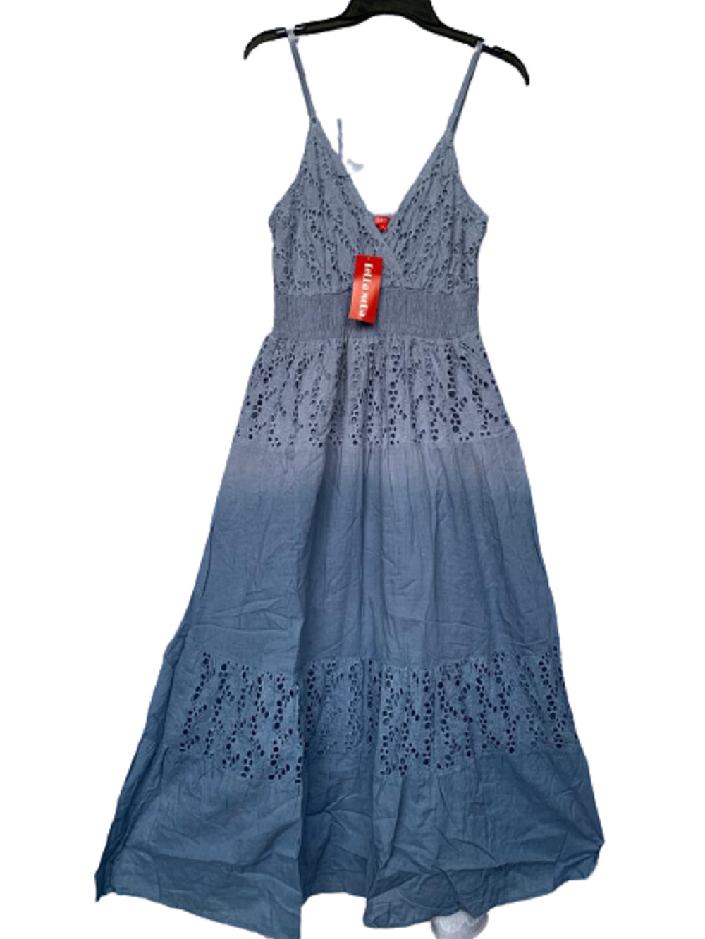 Women v neck cotton eyelet dress solid ombre elastic spaghetti strap summer US