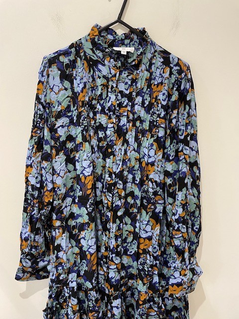 La Redoute Buttoned Floral Shirt Dress Size 12 Ruffled Tiered High Neck RRP £52