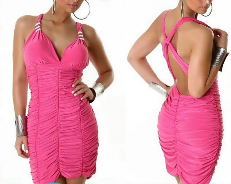 SeXy women’s party mini dress gathered dress glitter buckles 34/36 36/38 new pink