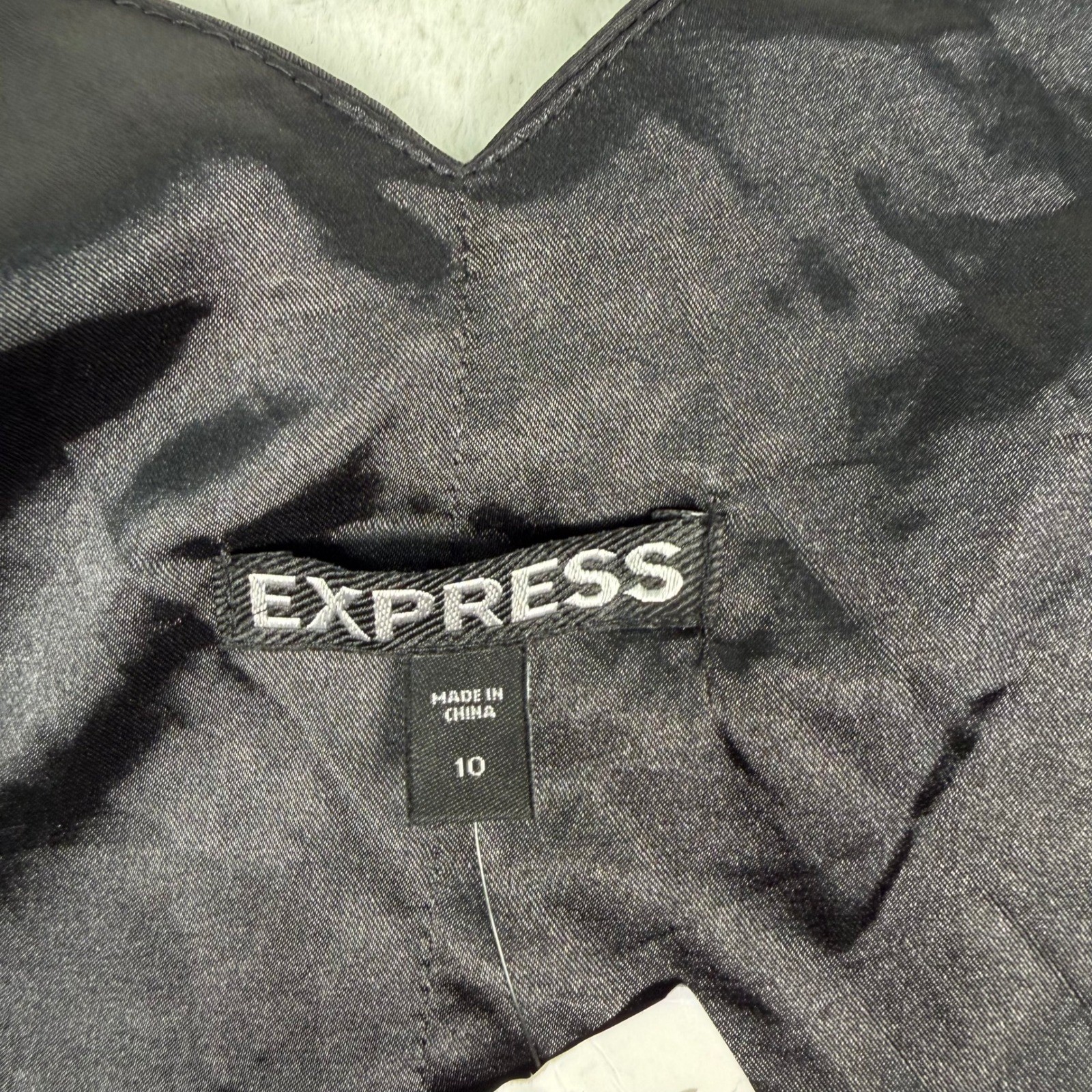 NWD Express Ruched Mini Dress Sz 10 Black Satin Faux Wrap V-Neck Party Cocktail