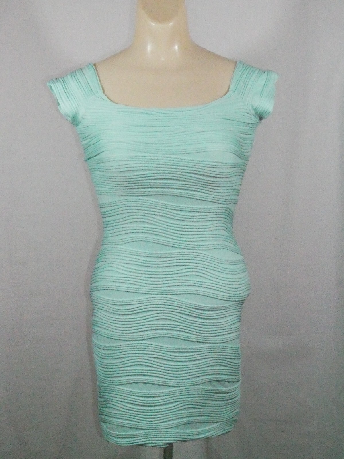 Vtg Wet Seal Turquoise Sexy Bodycon Dress Party Cocktail Club XS Wavy Lined