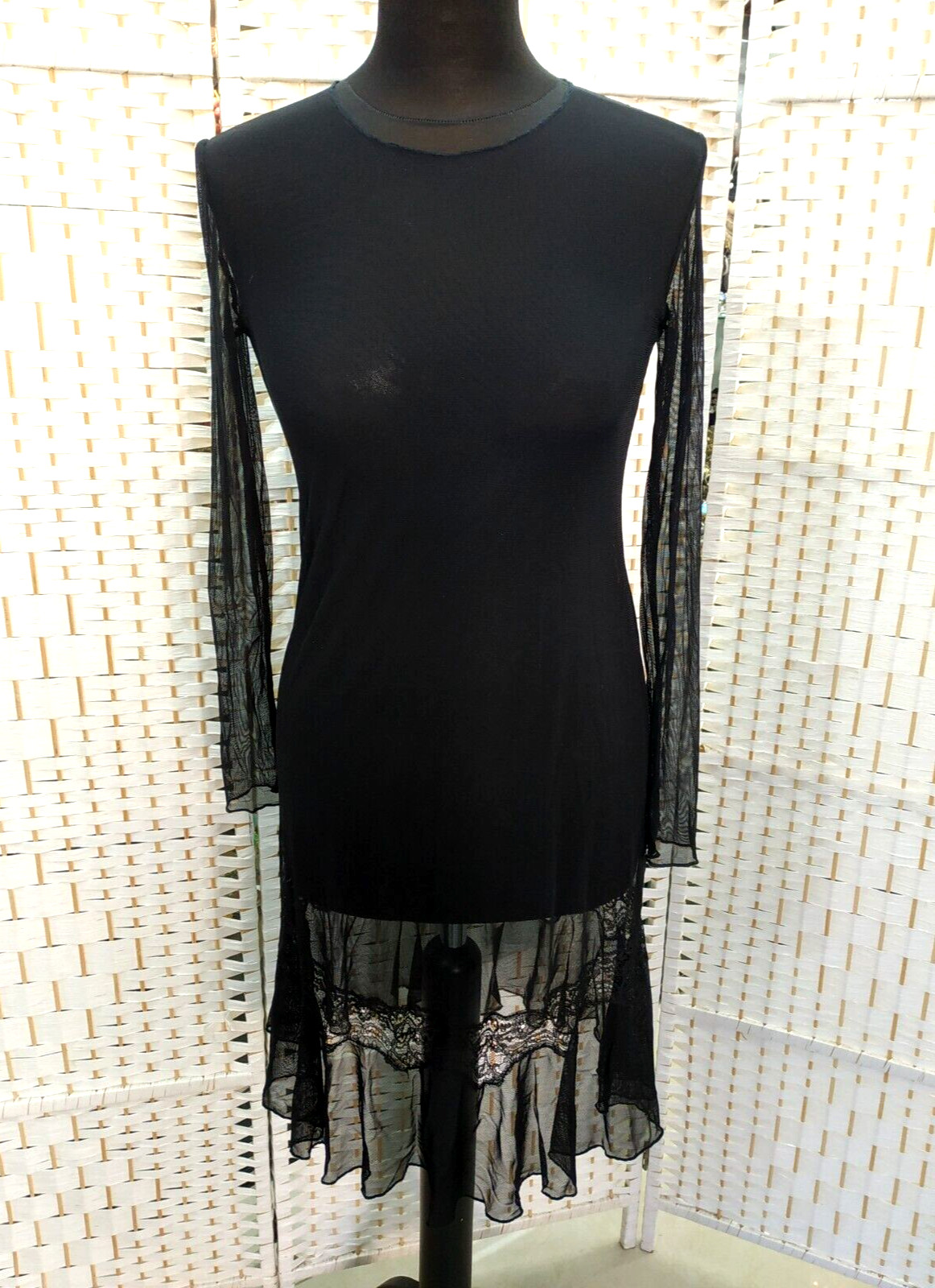 Michal Negrin Black Dress Decorated With Lace At The Bottom Size – M –