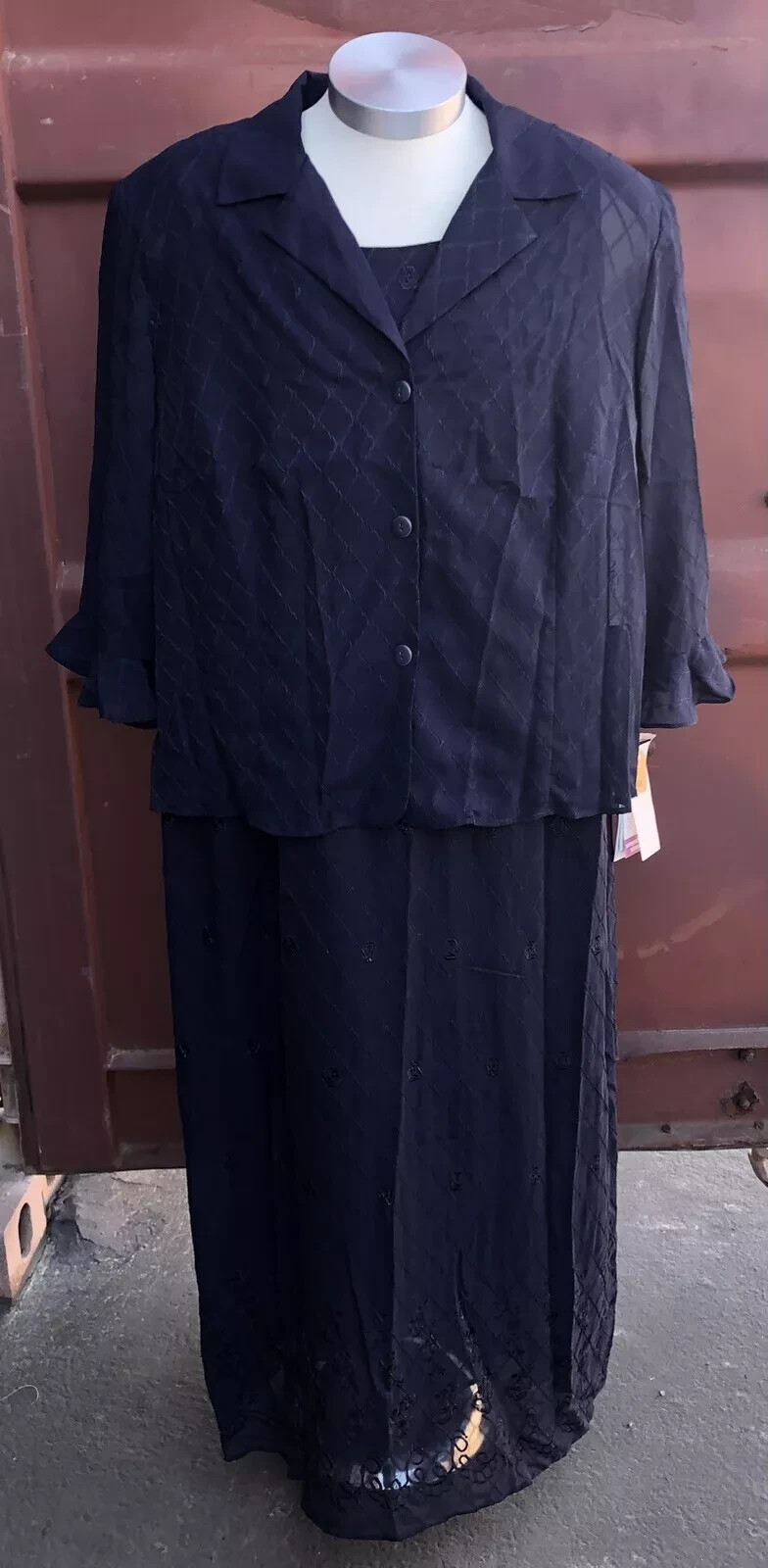 Studio I Woman’s 2-Piece Dress 24W Navy w/embroidery