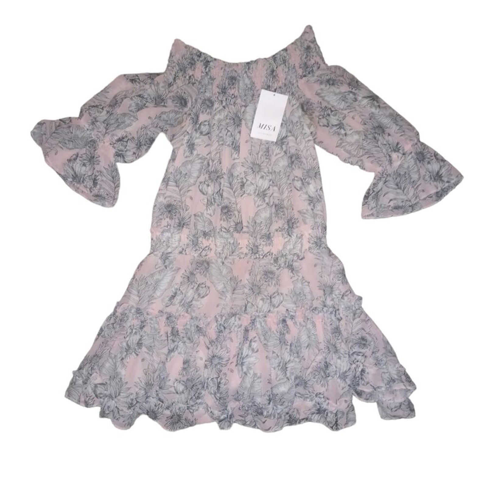 NWT MISA Los Angeles “Giroux” Baby Pink Off Shoulder Floral Mini Dress Size S