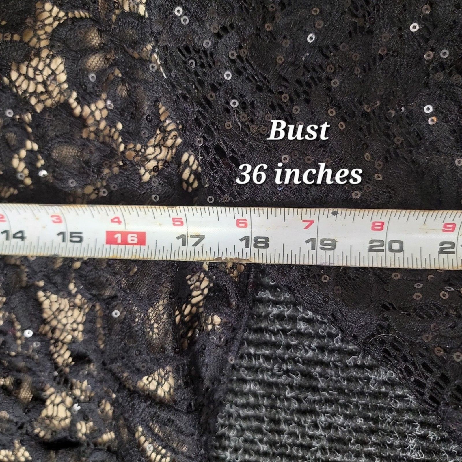 Scarlett Black Lace Sequin 3/4 Sleeve Cocktail Formal Dress Size 16 Knee Length