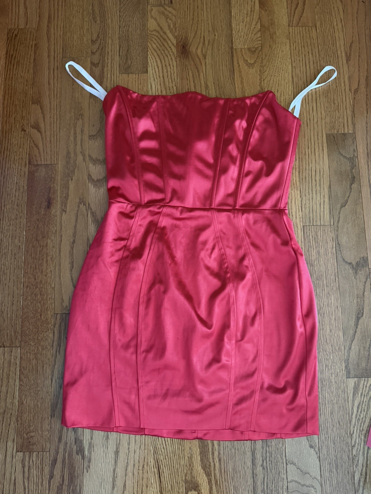 Superdown Zoe Strapless Satin Bodycon Mini Dress Red Size M