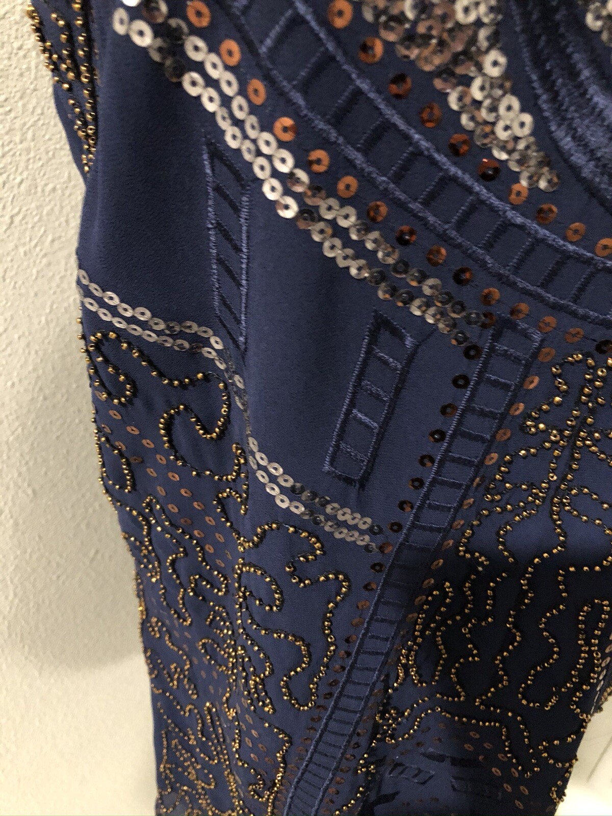 Navy Blue Beaded Sequined Sheath Evening Dress~S~ Cocktails Art Deco Flapper NWT