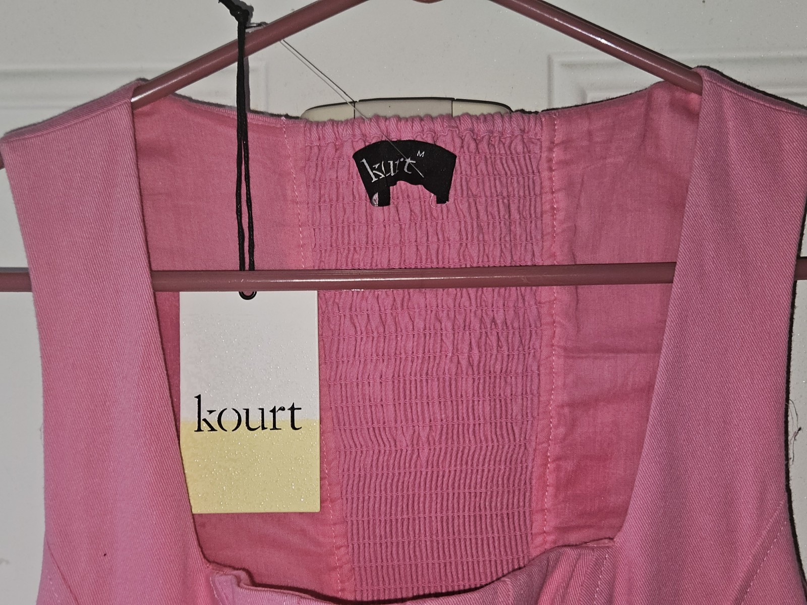 Kourt Pink Denim Corset Pleated Lele Babydoll Fit Flare Mini Dress Size Med NWT
