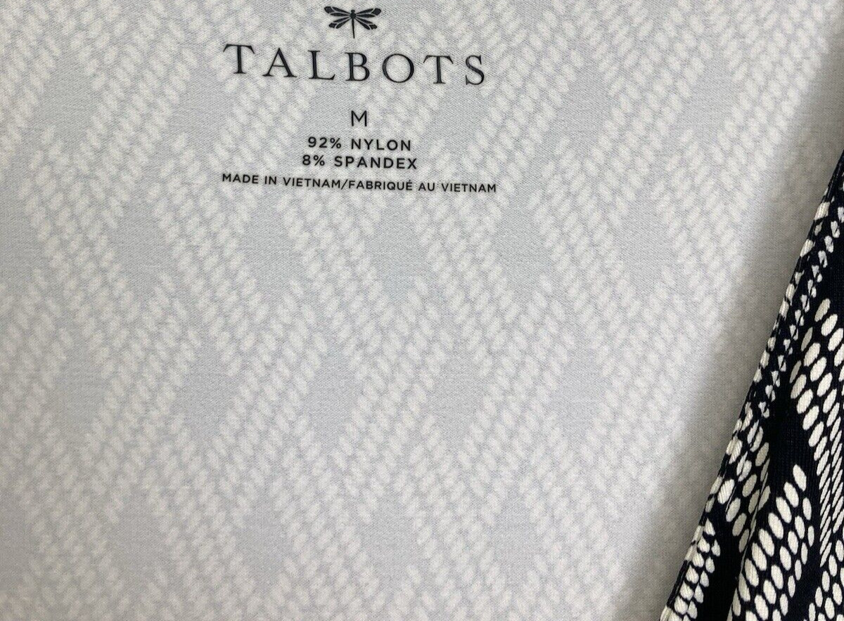 Talbots Black and white Cross-Over Front V-Neck Stretch Knit Midi Dress Size M