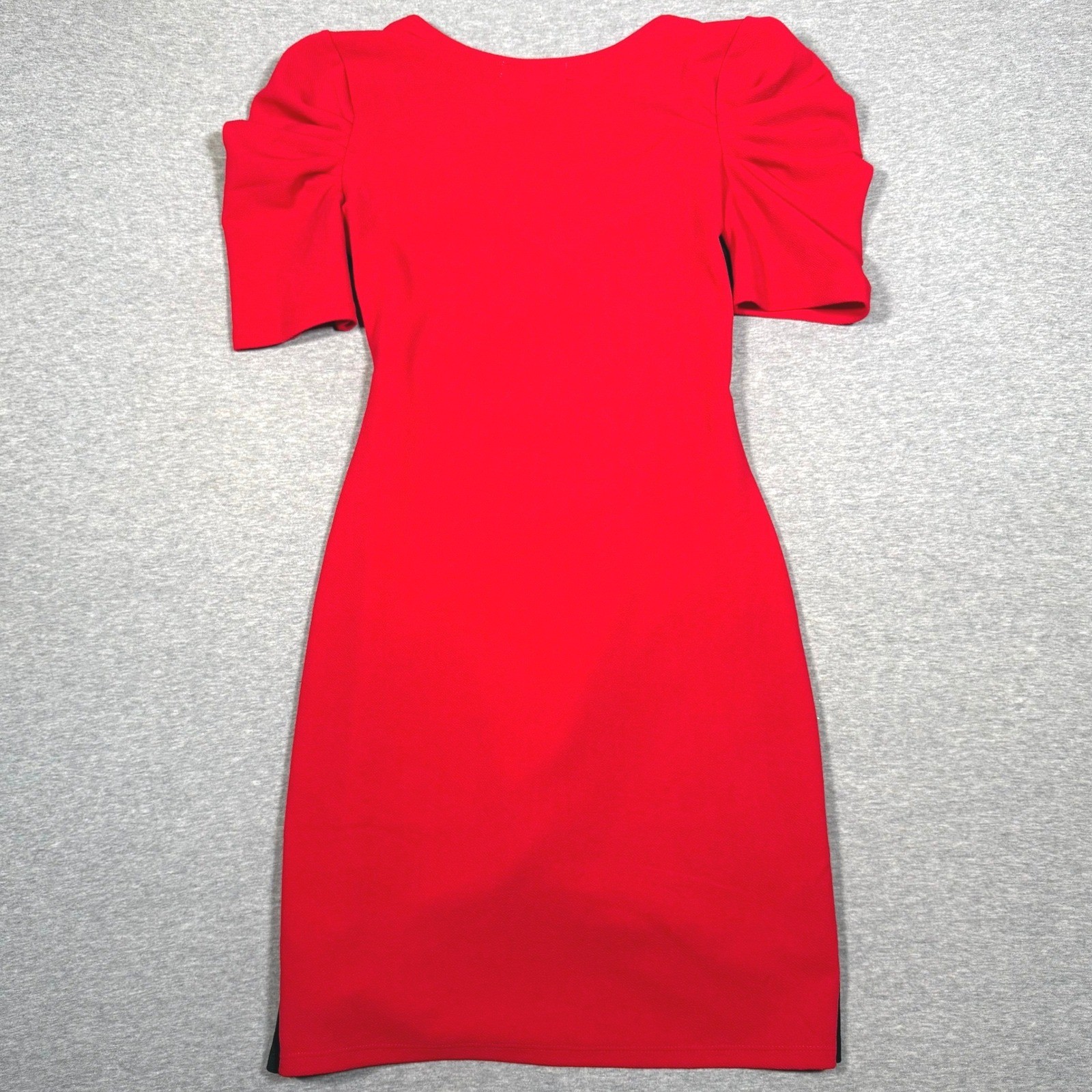 Almost Famous Red Black Colorblock Wrap Bodycon Dress Puff Sleeve Womens Large