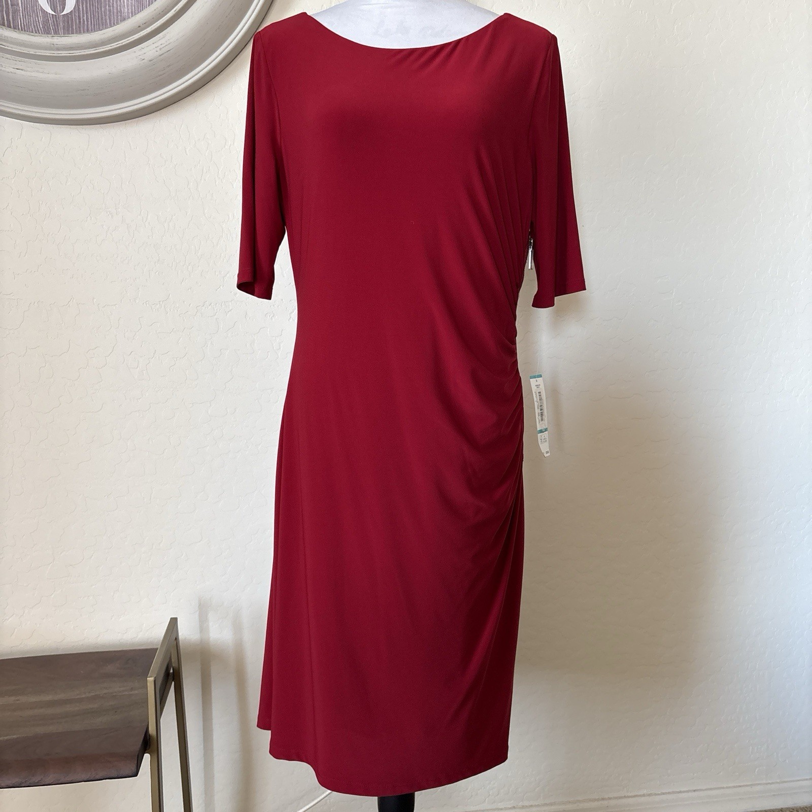 JONES NEW YORK RED Dress Slinky Draped On The Zipper Size Midi Dress 16