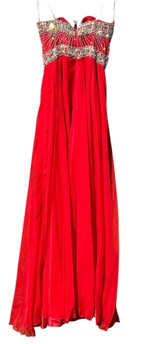 Alyce Paris Red Beaded Evening Gown Dress Size 0 Long Formal Prom Dress