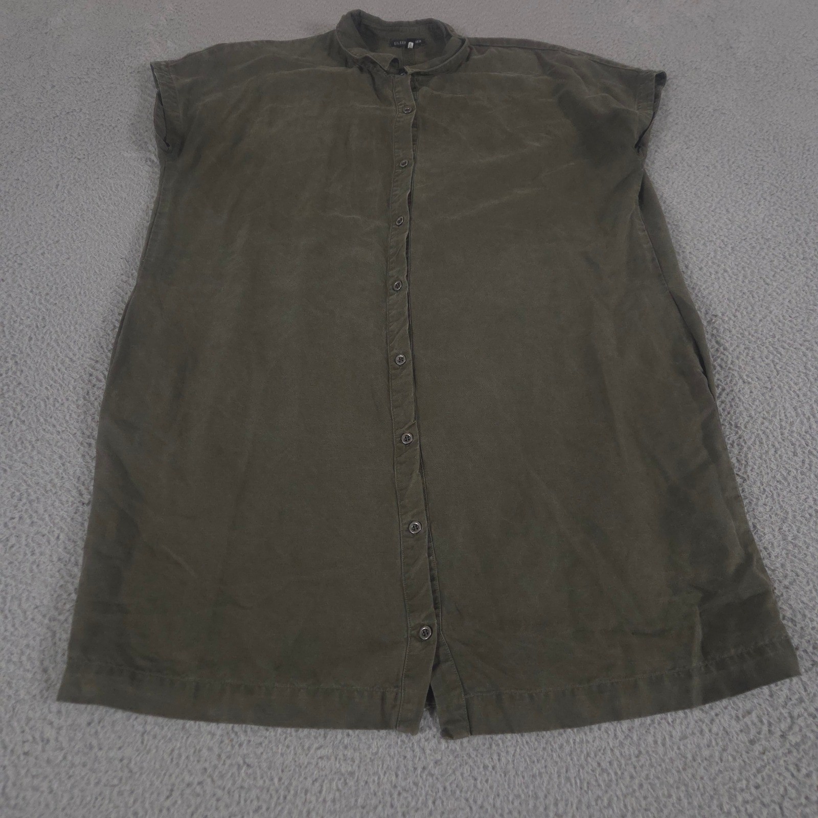 Eileen Fisher Dress Womens M Olive Green Tencel Linen Blend Button Front Tunic