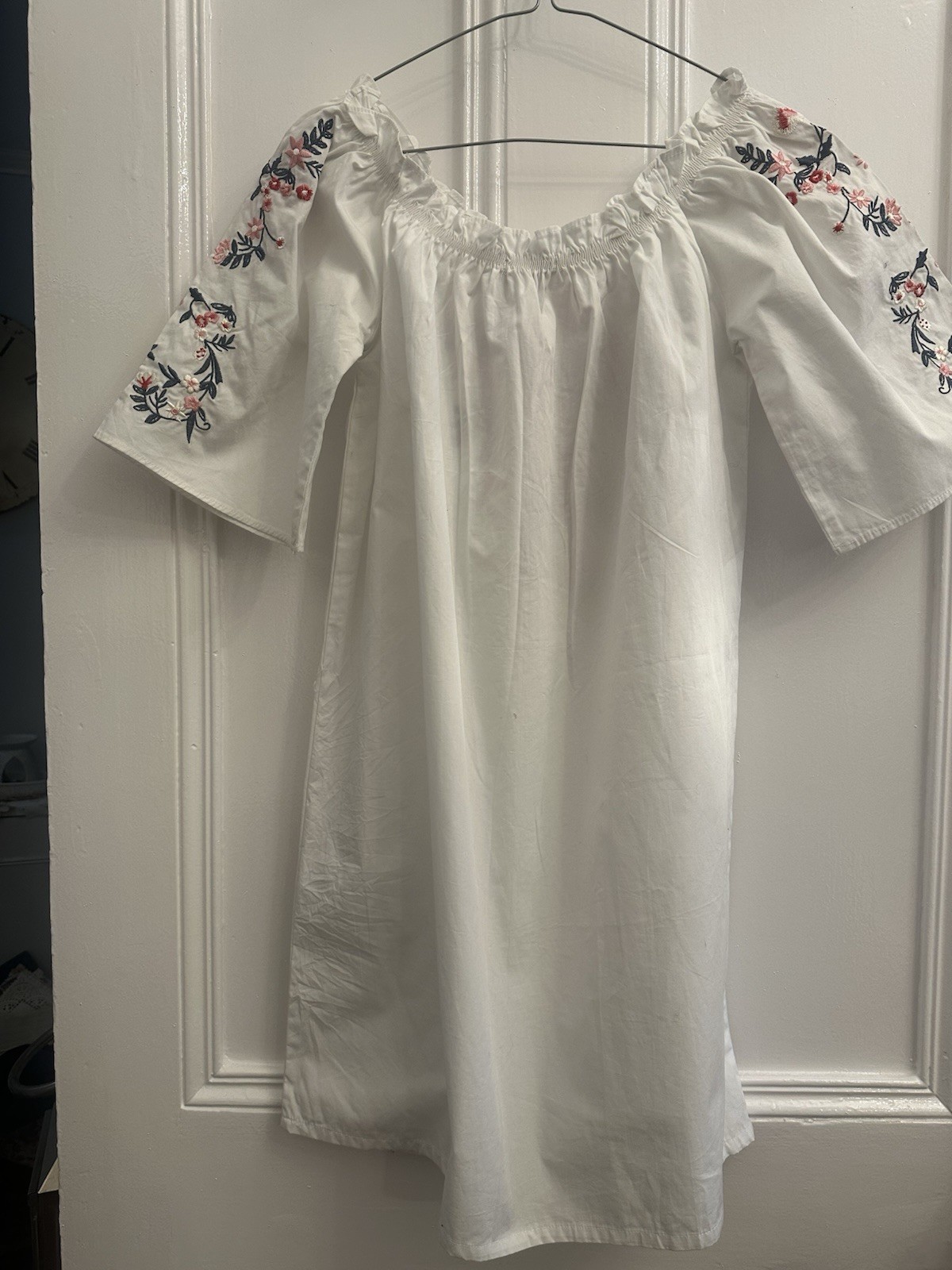 Amisu White Embroidered Off Shoulder Cotton Dress EU 36 UK 8 Boho Summer Festiva