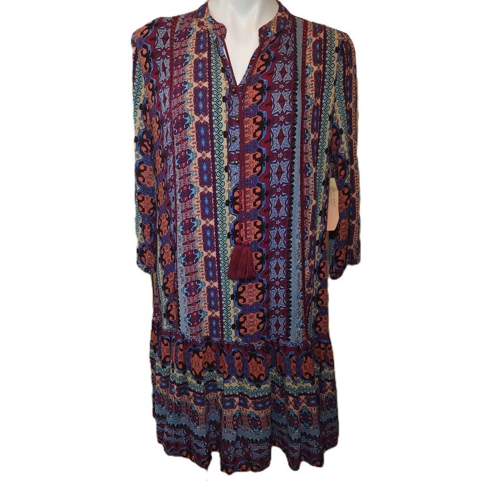 New Klozlyne dress Women’s medium boho mid-length multicolor tassels Bohemian