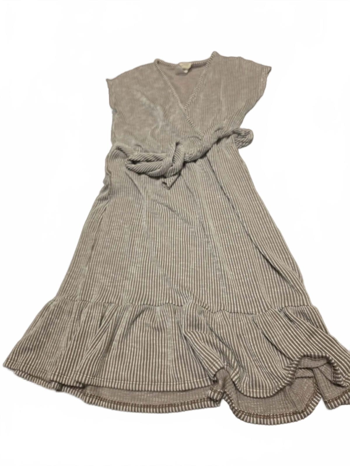 Striped Wrap Dress with Tie Waist and Ruffle Hem
