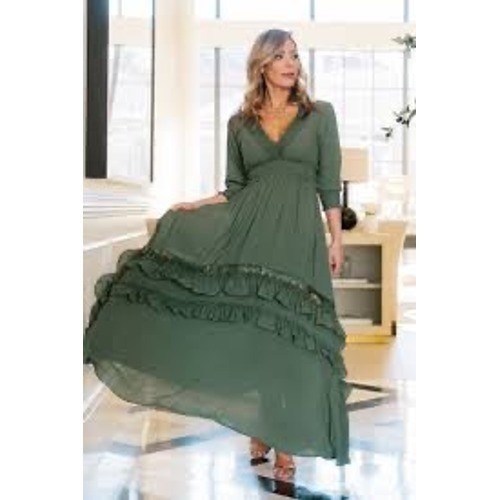 BALTICBORN pippA Women Emerald Green Tiered Ruffle Maxi Dress Long Sleeve LAre