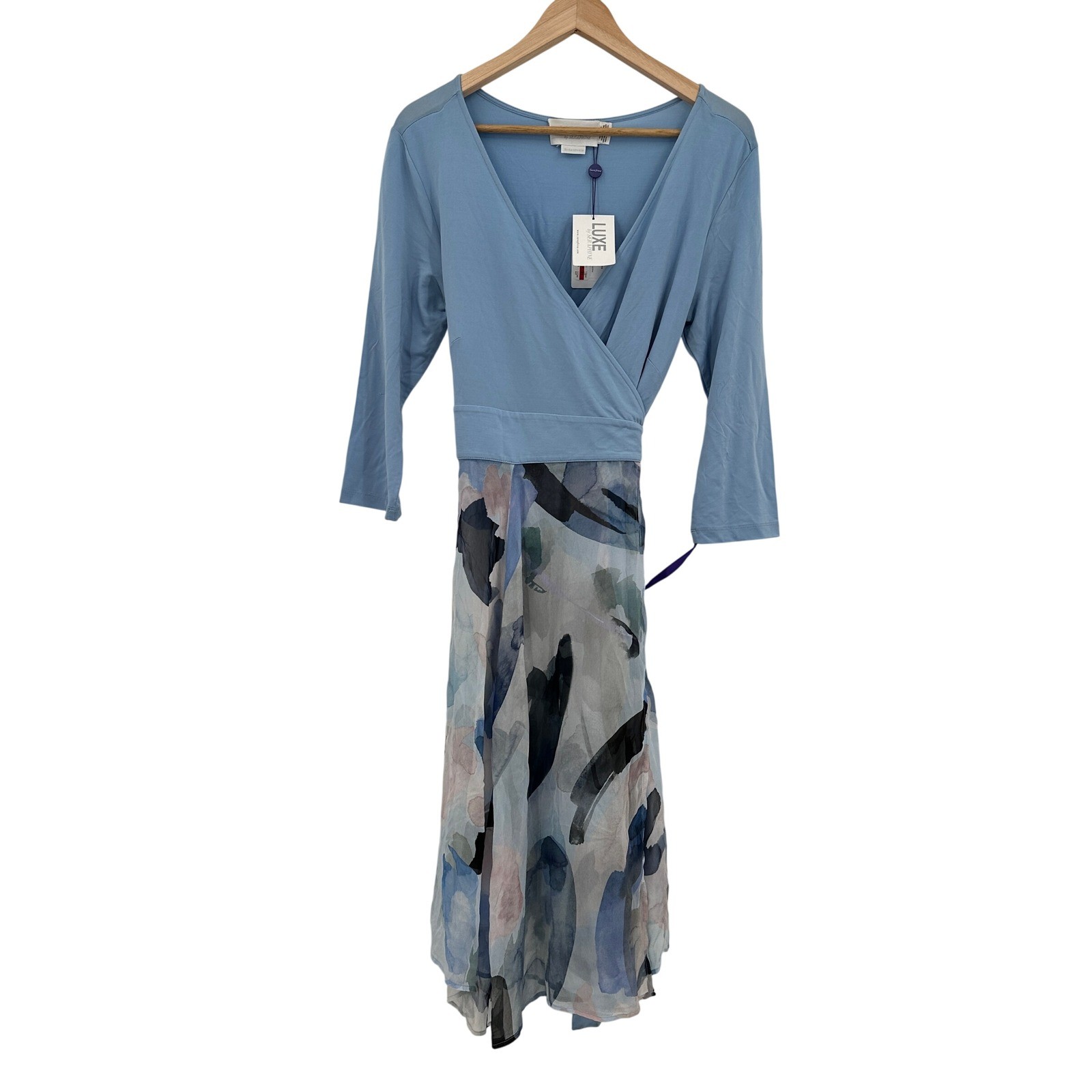 Seraphine Luxe Demelza Combo Wrap Maternity Nursing Dress Blue Floral 8 US NWT
