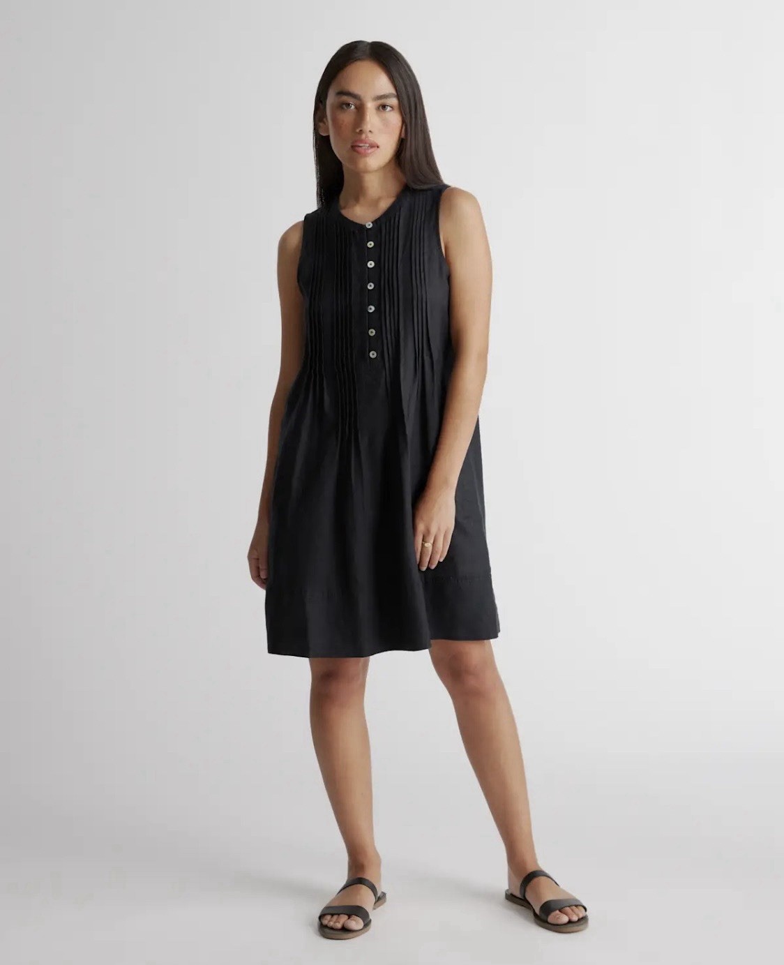 Quince 100% European Linen Sleeveless Swing Dress XL Black Pockets! NWT
