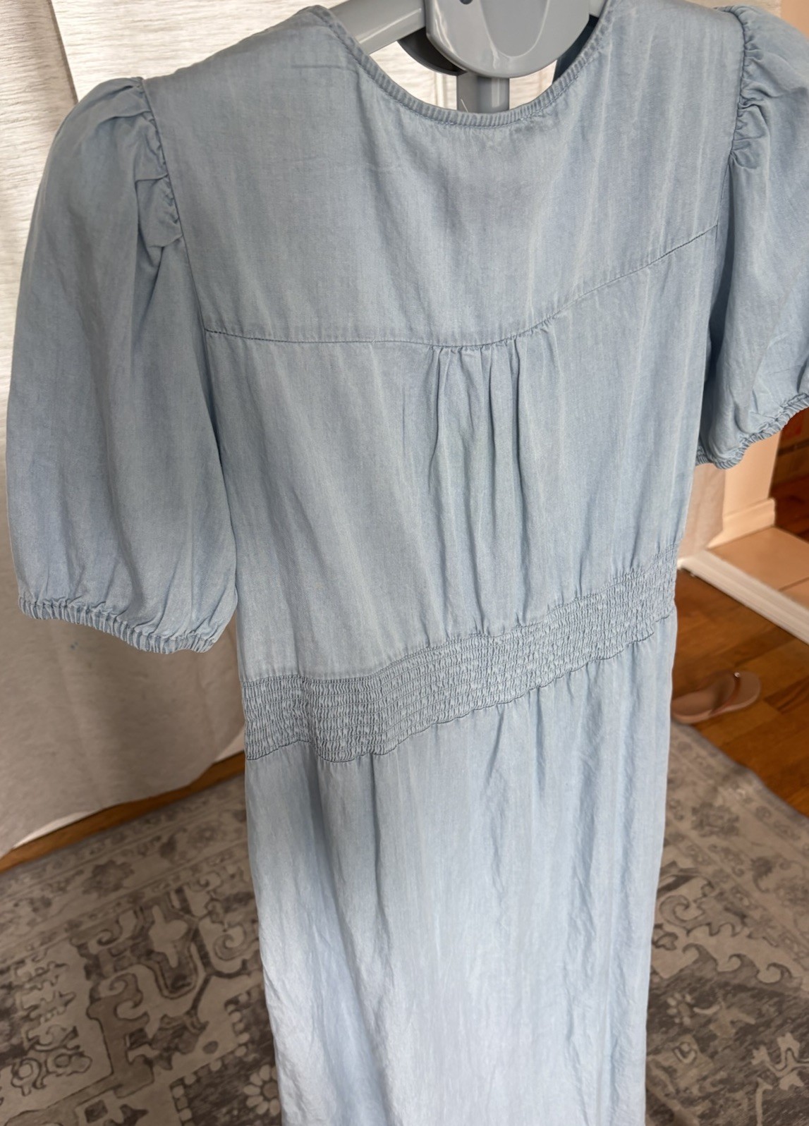 Sam Edelman Chambray V Neck Twist Front Maxi Shirtdress Puff Sleeve NWT 12