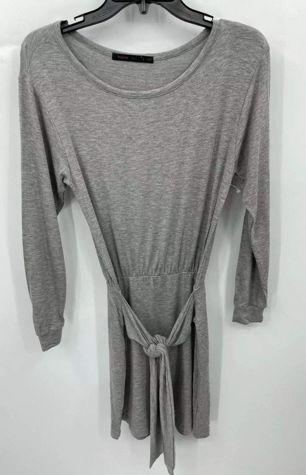 Fraiche By J Women’s Tie Waist Sheath Dress Size Small Long Sleeve Solid Gray