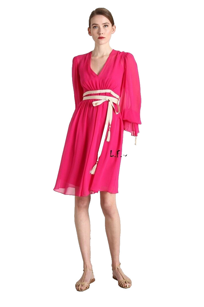 RR €890🌟 MAX MARA Pink SILK georgette Dress Usa2_ It36_ De32_ Uk4_ Fr34