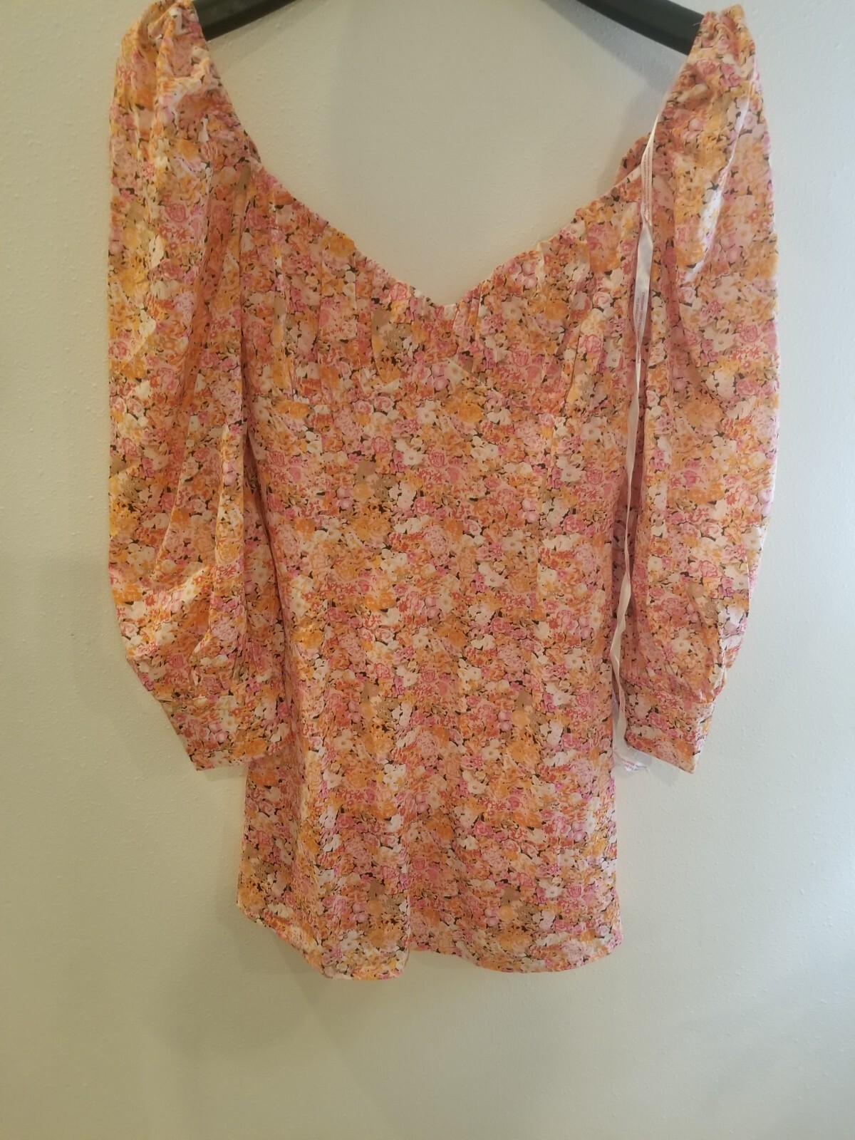 Missguided Milk Maid Tie Back Skater Dress L/S Floral Size U.S. 8 New With Tags