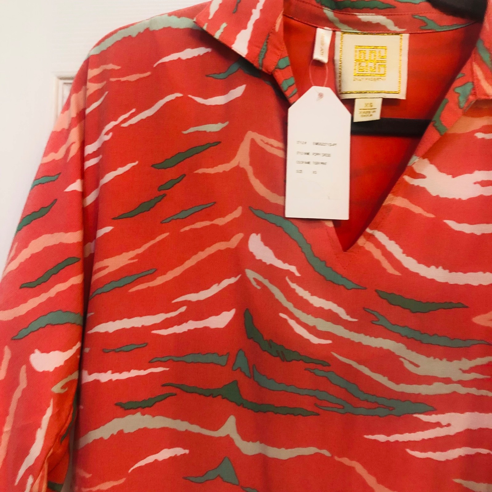 Emily McCarthy Tiger Print Poppy Dress Coral Pink Puff Sleeve Resort Mini Dress