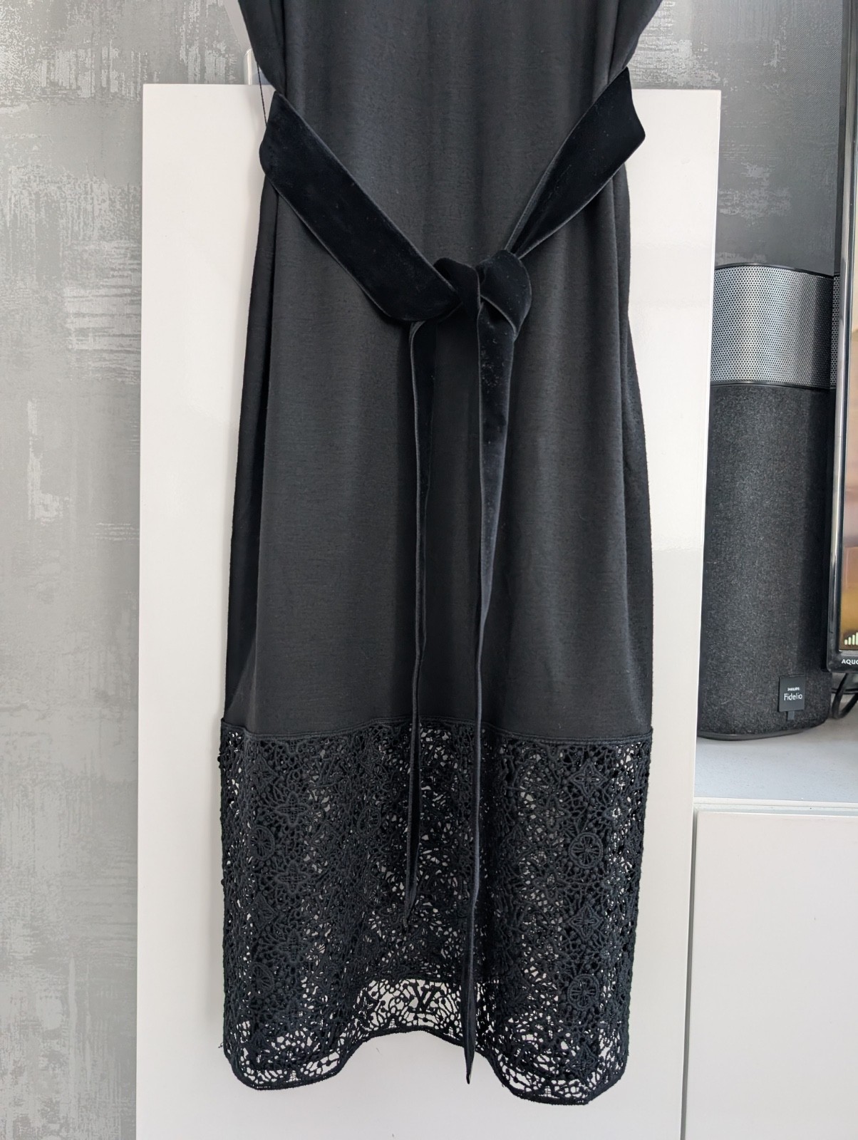 Louis Vuitton Monogram Lace Stretch Belted Shirt Dress Tunic Black Viscose S 36